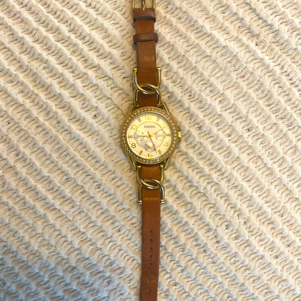 Fossil Watch- cognac full grain leather with gold accent